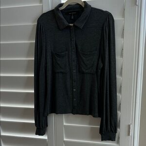 White House Black Market Black Long-Sleeve Button Front Blouse